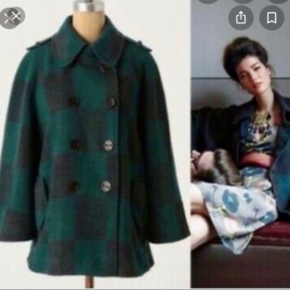 Anthropologie Wool Buffalo Plaid Cape - Size S